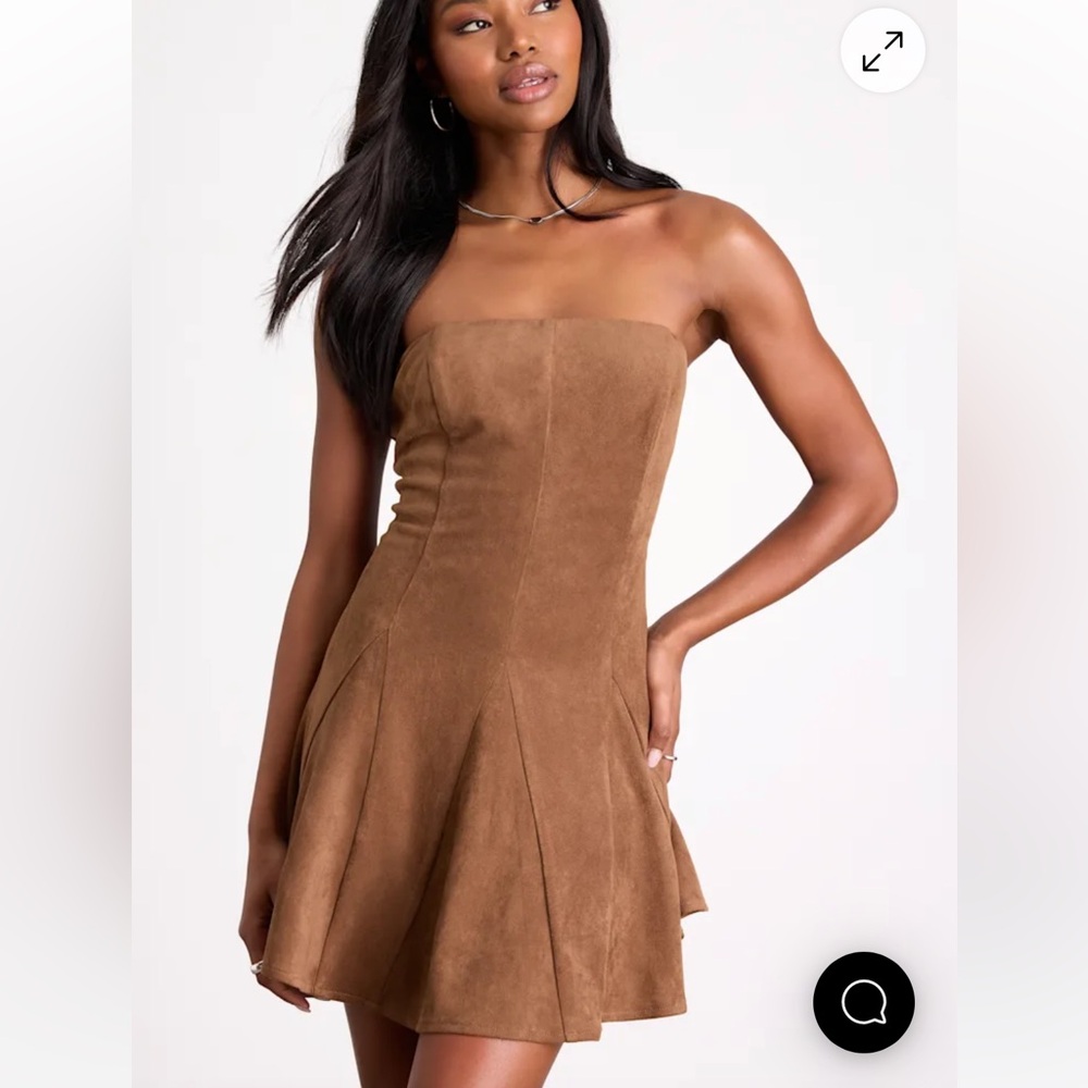 Lulu's Strapless Suede-Look Fit & Flare Dress in Brown